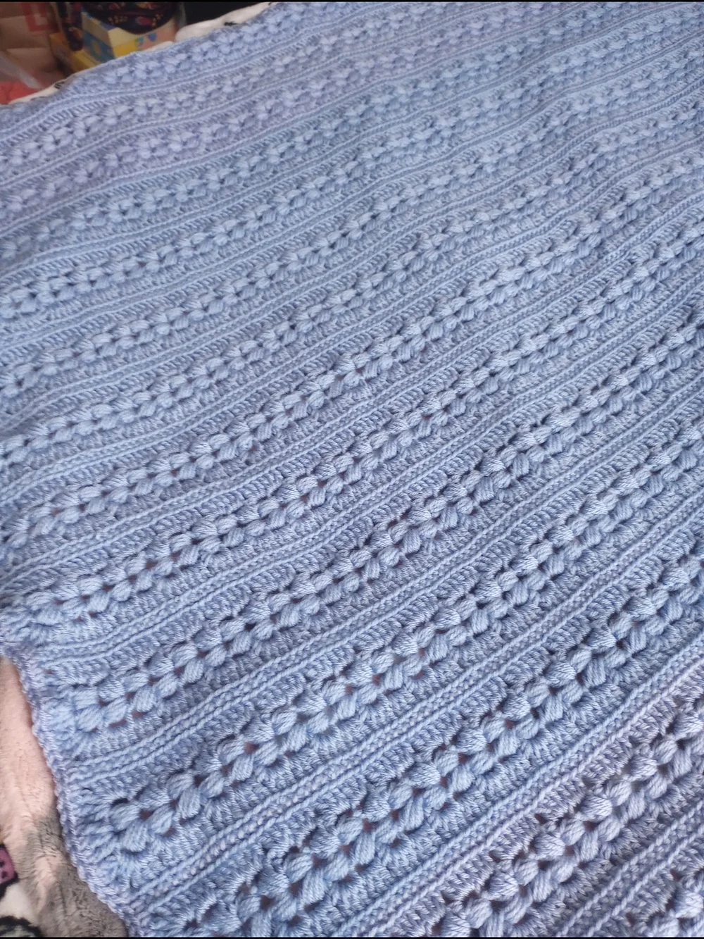 Soft Crochet Throw Blanket - Light Blue